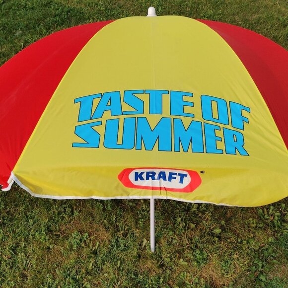 CUTE KRAFT BEACH UMBRELLA Yellow and Red Dome Style Umbrella - Picture 1 of 9